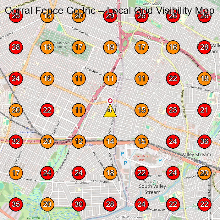 Corral Fence Co Inc GeoGrid visibility map for General Contractor in Jamaica